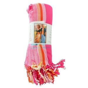 Suntan Kikoy African Wrap – Pink/Orange Striped – Sarong, Scarf, or Throw – New